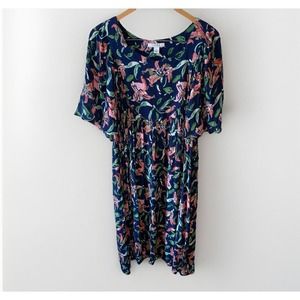 Go Softly Patio Dress 100% Rayon With‎ Pockets Floral Print Navy & Pink Size: M